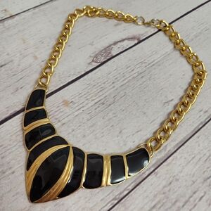 Gold-Tone Statement Necklace with Black Enamel Accents